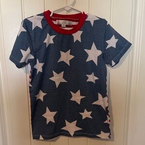 Blue Star Pattern Kids Tee with Red Trim